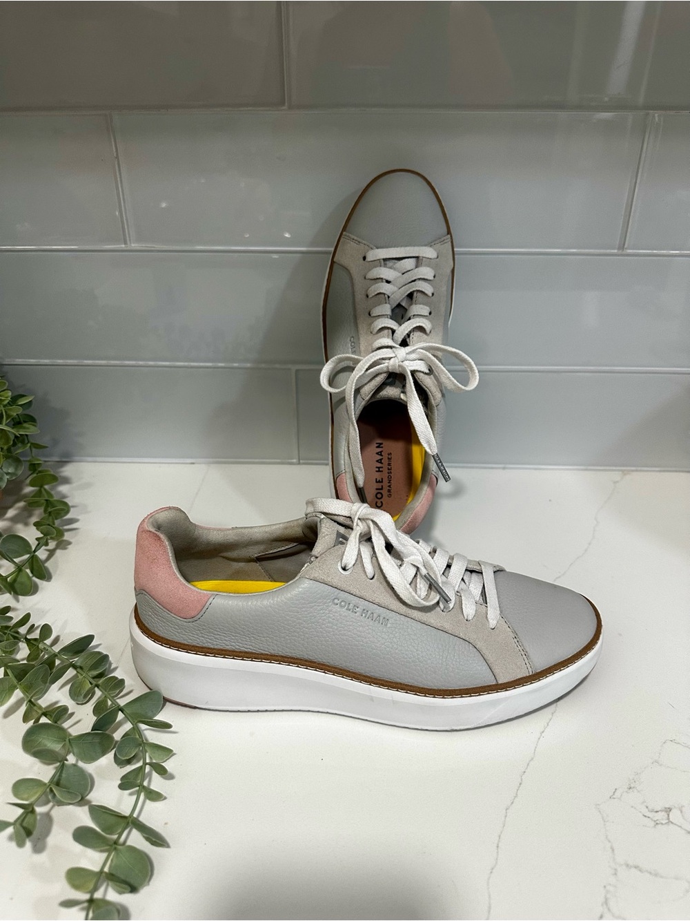 New Cole Haan Grandpro Topspin Women Speankers Size 9B Leather Shoes Gray Mauve